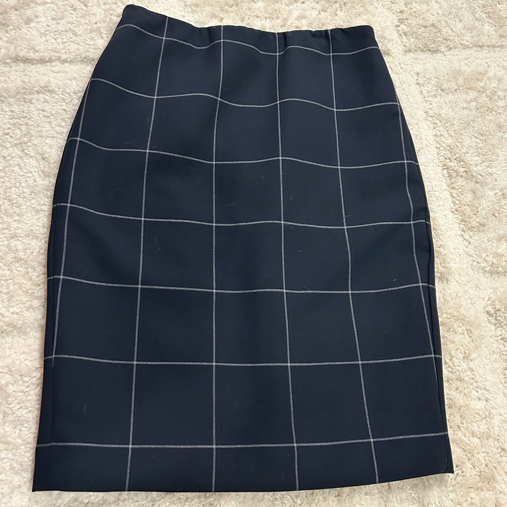 Ann Taylor Navy Checkered Pencil Skirt